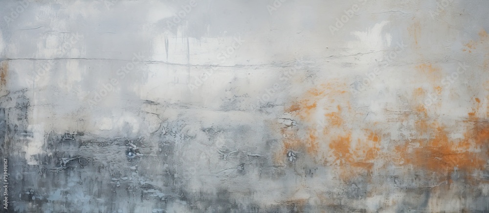 A close up photo showcasing the intricate pattern of a gray and brown wall, with a blurred background of a freezing winter landscape