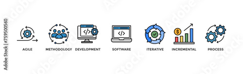 Scrum development banner web icon vector illustration concept with icon of agile, methodology, development, software, iterative, incremental and process	
