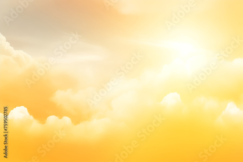 Summer holiday concept: Morning sunlight with abstract blurry bright yellow sky and clouds background
