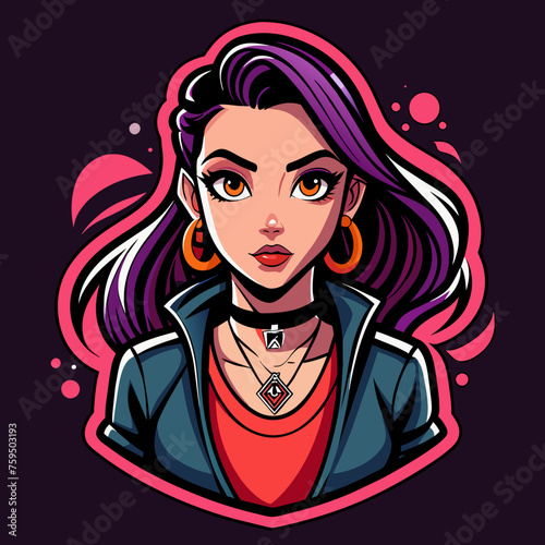 Sticker design capturing the essence of street style fashion with a beautiful girl wearing edgy attire  suitable for enhancing t-shirt visuals