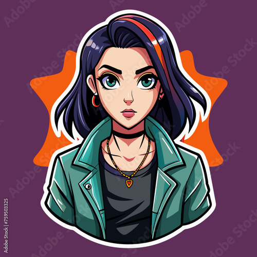 Sticker design capturing the essence of street style fashion with a beautiful girl wearing edgy attire, suitable for enhancing t-shirt visuals