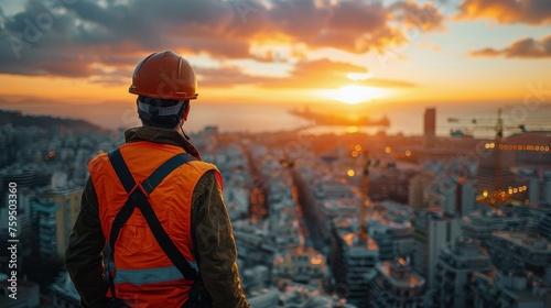 Man in Hard Hat With Cityscape