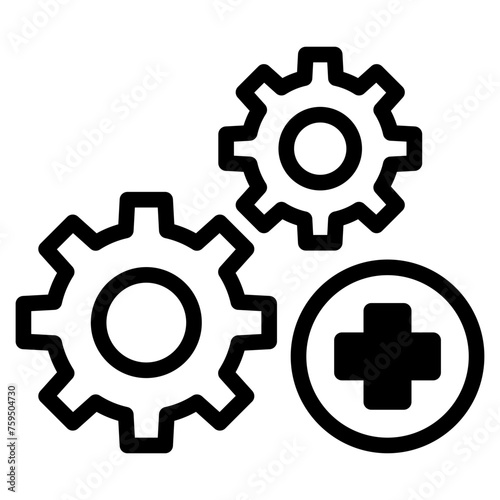 Medical Gear vector icon. gear and cross health symbol.