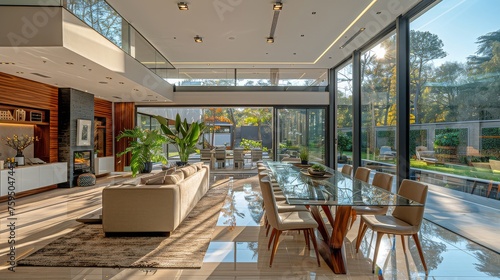 Modern Dining Room With Glass Table and Chairs