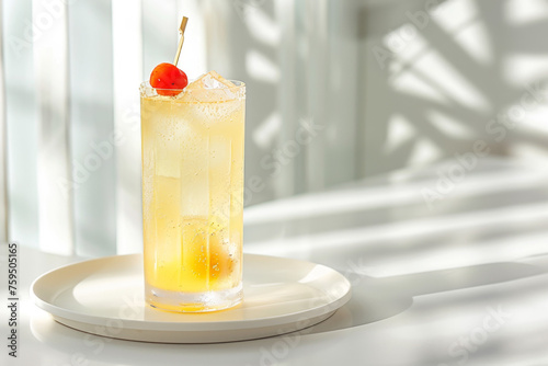 Refreshing Tom Collins Cocktail on Elegant White Setting Gen AI photo