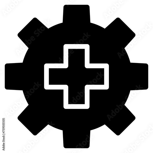 Medical Gear vector icon. gear and cross health symbol.