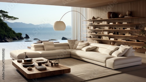 Architecture image of Modern design living room white linen sofa © Media Srock