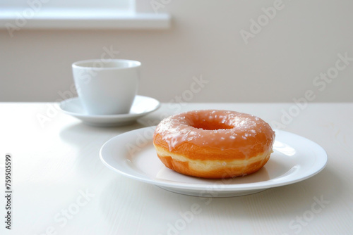 Vanilla Bean Glazed Donut on White Plate - Perfect Composition Gen AI photo