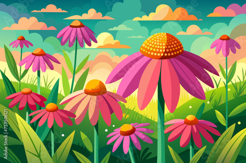 coneflower flower garden background is