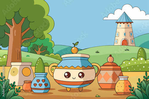 Tree-shaped ceramic decoration against a soft, pastel blue background, creating a soothing and serene setting.