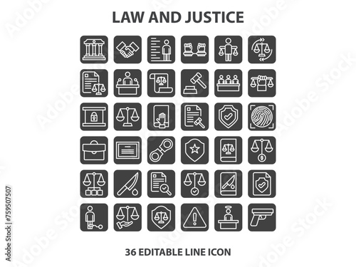 Law and justice line icons collection. Big UI icon set in a flat design. Thin outline icons pack. Vector illustration