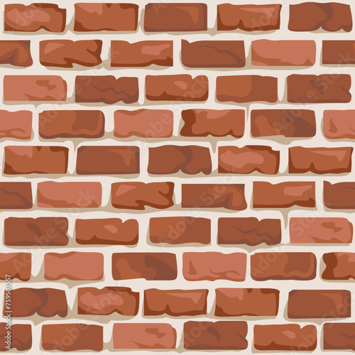 Old brick wall seamless pattern. Red bricks vector background. Cartoon flat simple illustration.