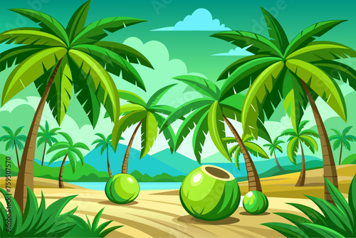 coconut green fruit garden background is 