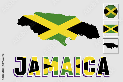 Jamaica map and flag in vector illustration