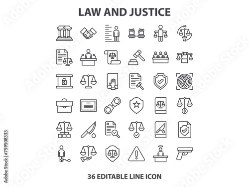 Law and justice line icons collection. Big UI icon set in a flat design. Thin outline icons pack. Vector illustration