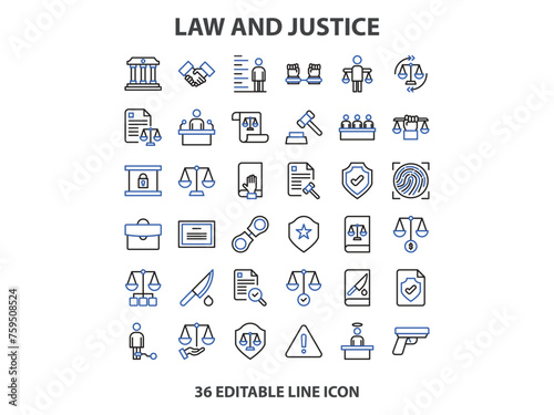 Law and justice line icons collection. Big UI icon set in a flat design. Thin outline icons pack. Vector illustration
