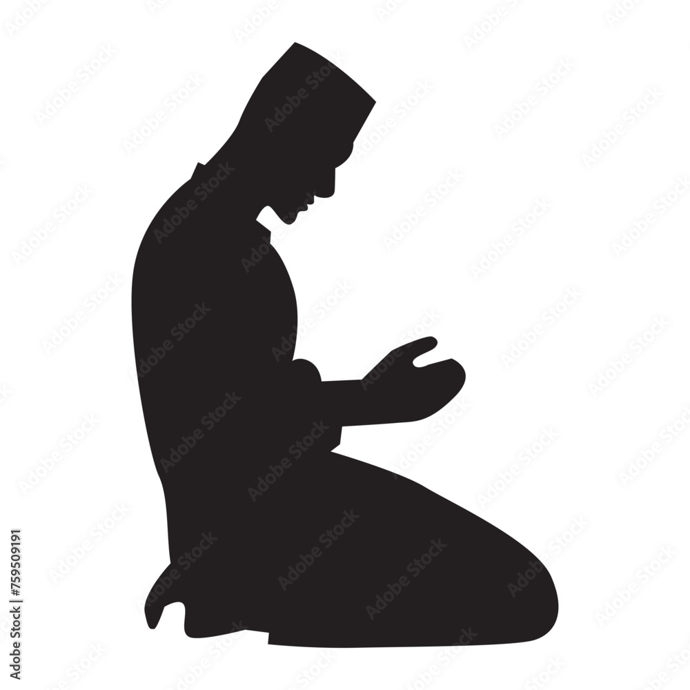 Silhouette of Muslim Praying, Muslim Shalat Silhouette Vector