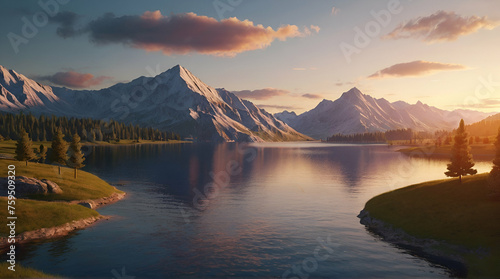 sunset over the mountain lake. generative.ai