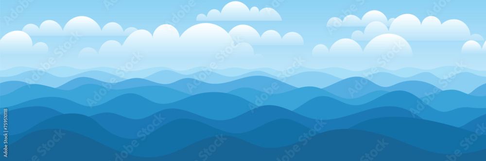 Seascape, summer view of the sea and blue sky with clouds, panoramic view	