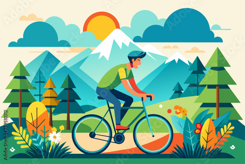 Cyclists pedal amidst a verdant forest backdrop, where towering trees cast long shadows across the path ahead.