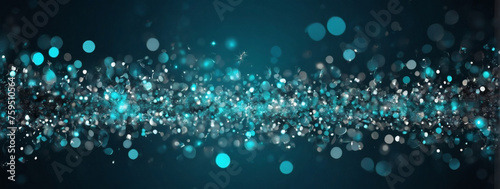 Background of Abstract Glitter Lights in Teal, Silver, and Onyx. Defocused Banner.