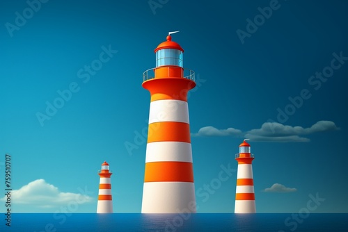 3D rendered image of a lighthouse standing firm and guiding ships, metaphor for leadership and direction