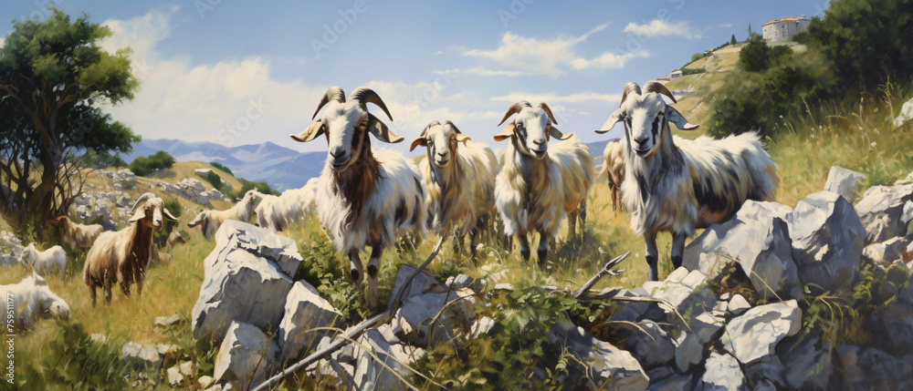 Sicilian Capre Girgentane Goats .. - obrazy, fototapety, plakaty 