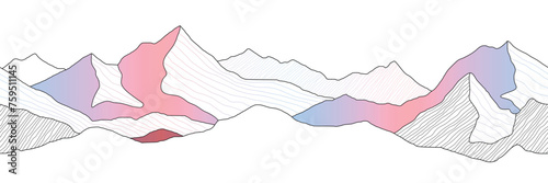 Mountain landscape stylization, line arts wallpaper, seamless border, banner, imitation of mountain ranges	