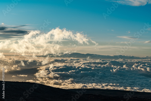 View of East Maui volcano  Haleakala  from the summit of Mauna Kea  Hawaii island   Big island.