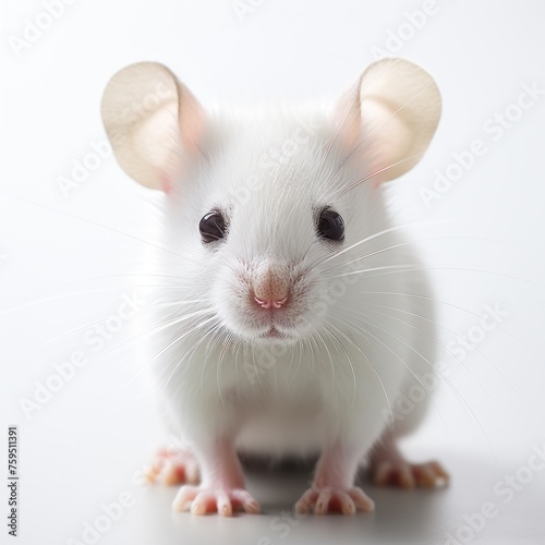 A white mouse with pink paws and a pink nose