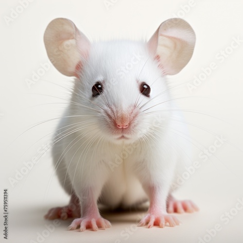A white mouse with pink paws and a pink nose © Sarina