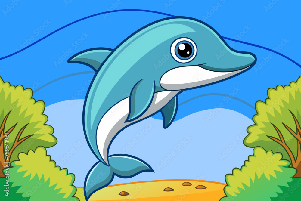 Naklejka premium dolphin cute background is tree