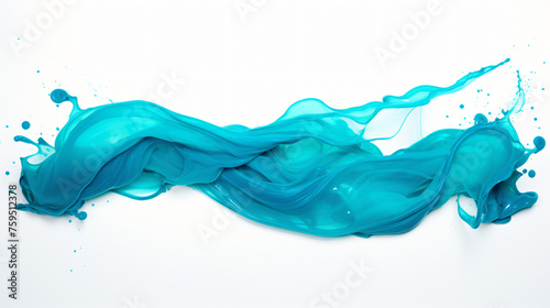 Smudge turquoise oil p nt on white background ..