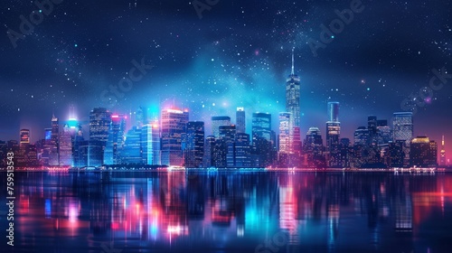 Cityscape with space and neon light effect 