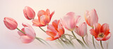Spring flowers. Five tulips on light background ..