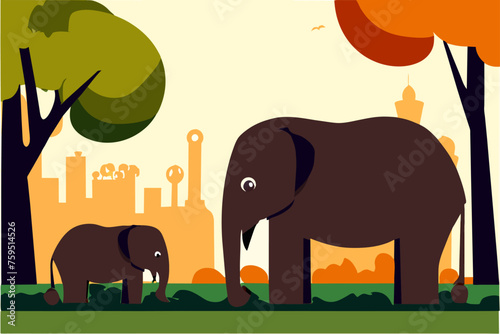 elephants cute background is tree