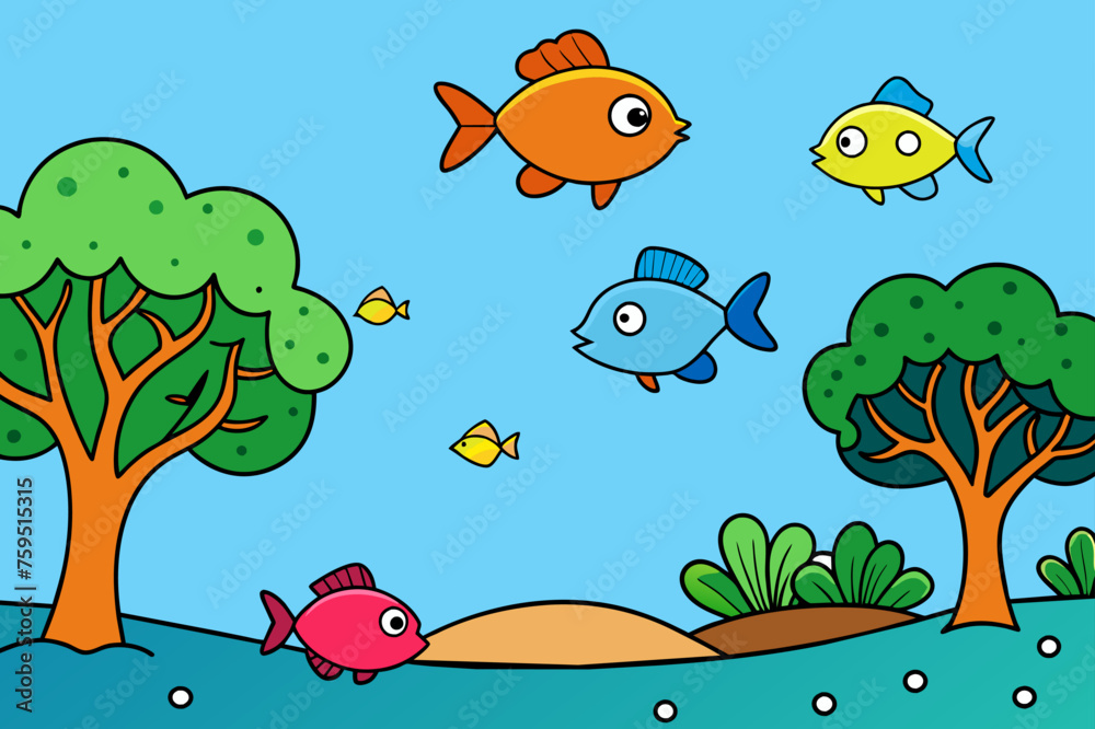 Obraz premium fishes sea background is tree