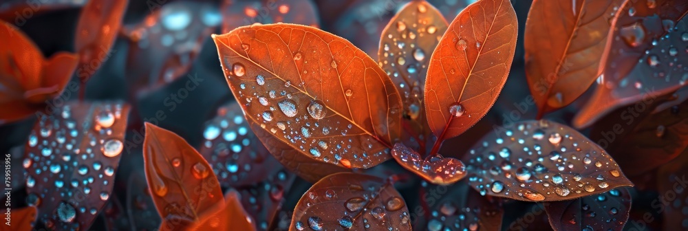 Orange Summer leaves. Dew drops. Dark setting, Background HD For Designer