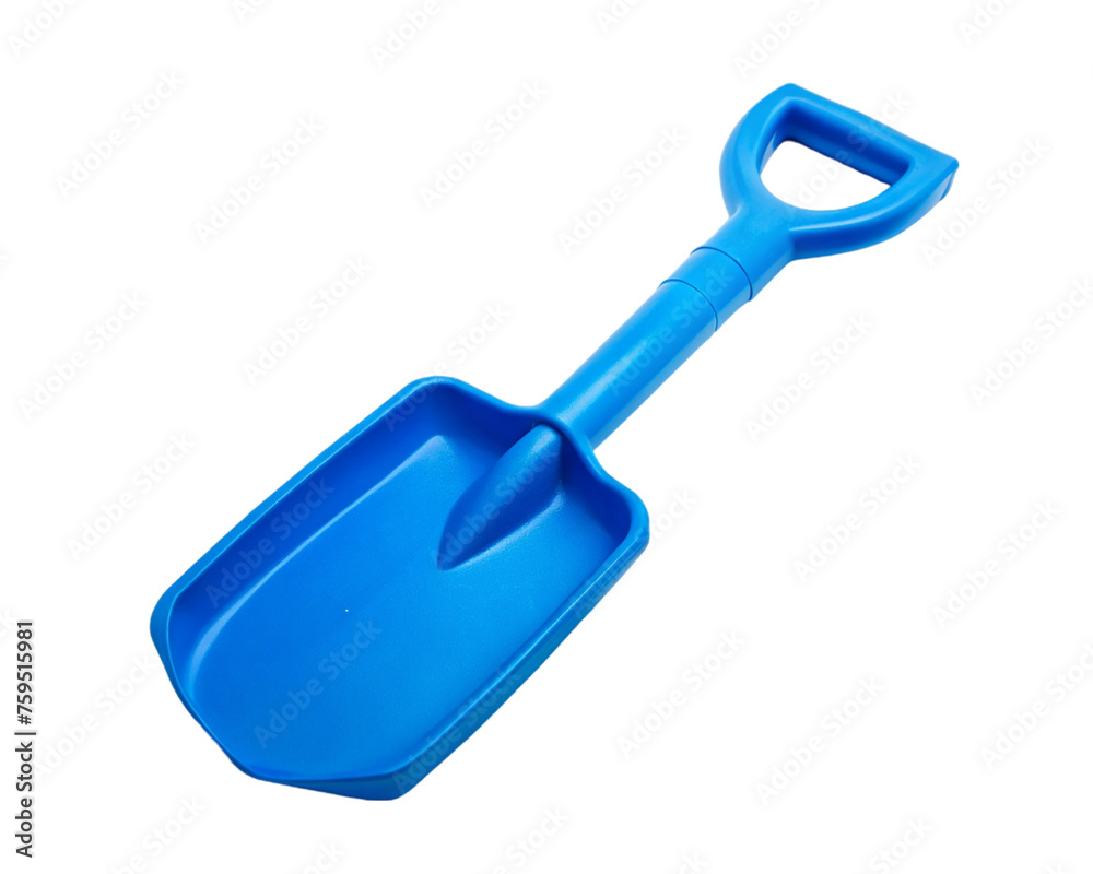 Blue plastic toy shovel isolated on transparent background. 3D rendering. Blue plastic toy shovel isolated on transparent background. 3D rendering.
