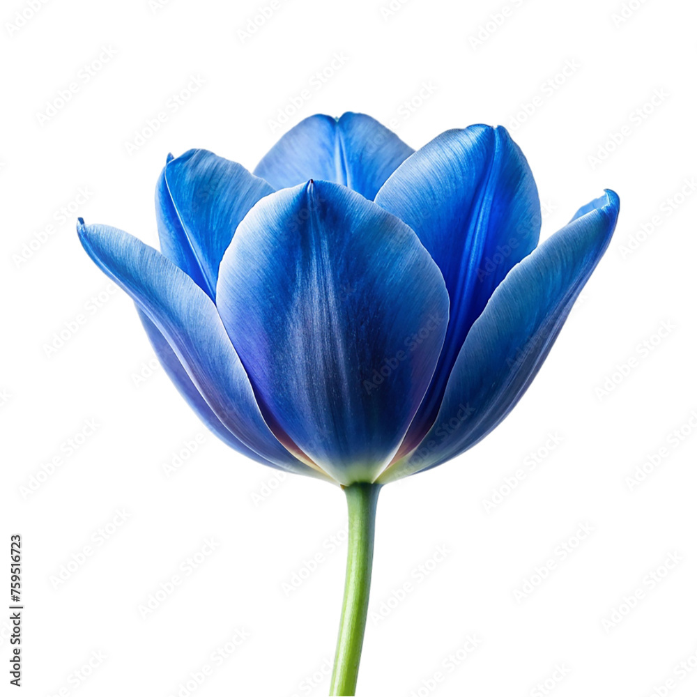 Blue tulip flower isolated on transparent background. Beautiful spring flower.