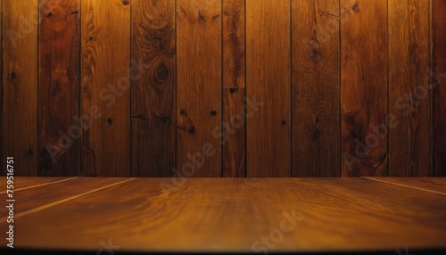table with wood wall in background