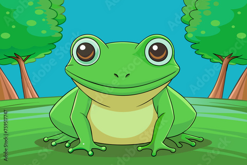 A cute frog rests on a vibrant green leaf amidst the lush foliage of a verdant tree.