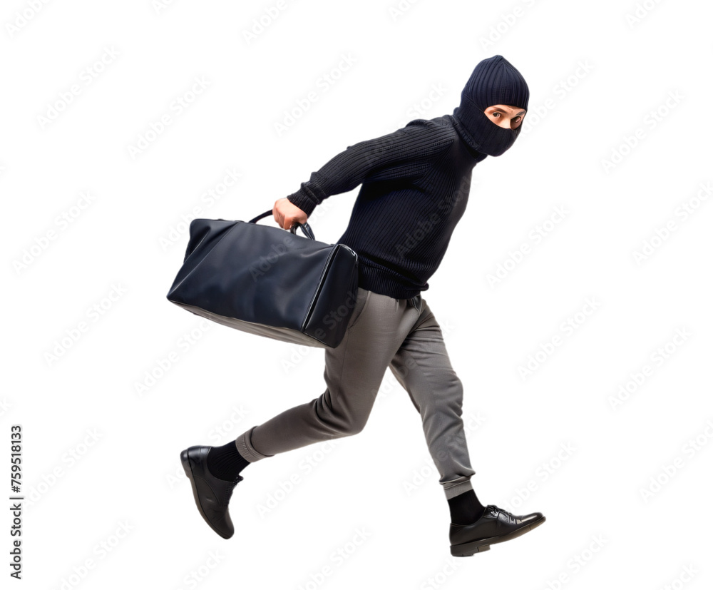 thief in action, armed and carrying a bag thief in action, armed and carrying a bag