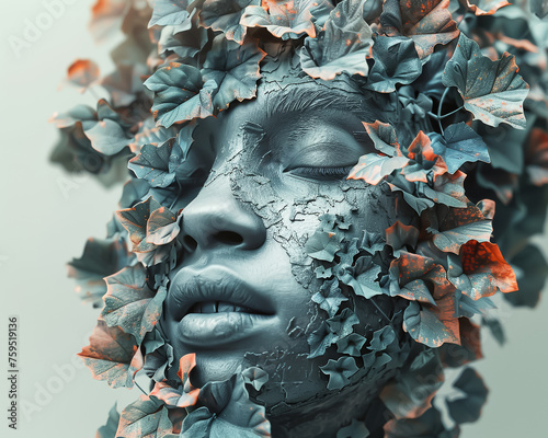 Surreal 8K portraits blending human features with elements of nature