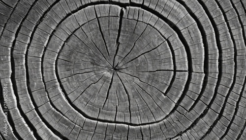 Warm gray cut wood texture. Detailed black and white texture of a felled tree trunk or stump. Rough organic tree rings with close up of end grain.