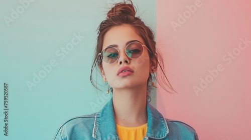 Channel the minimalistic charm of VSCO filters in a portrait capturing someone in everyday attire, standing with a relaxed demeanor against a simple, pastel-colored background photo