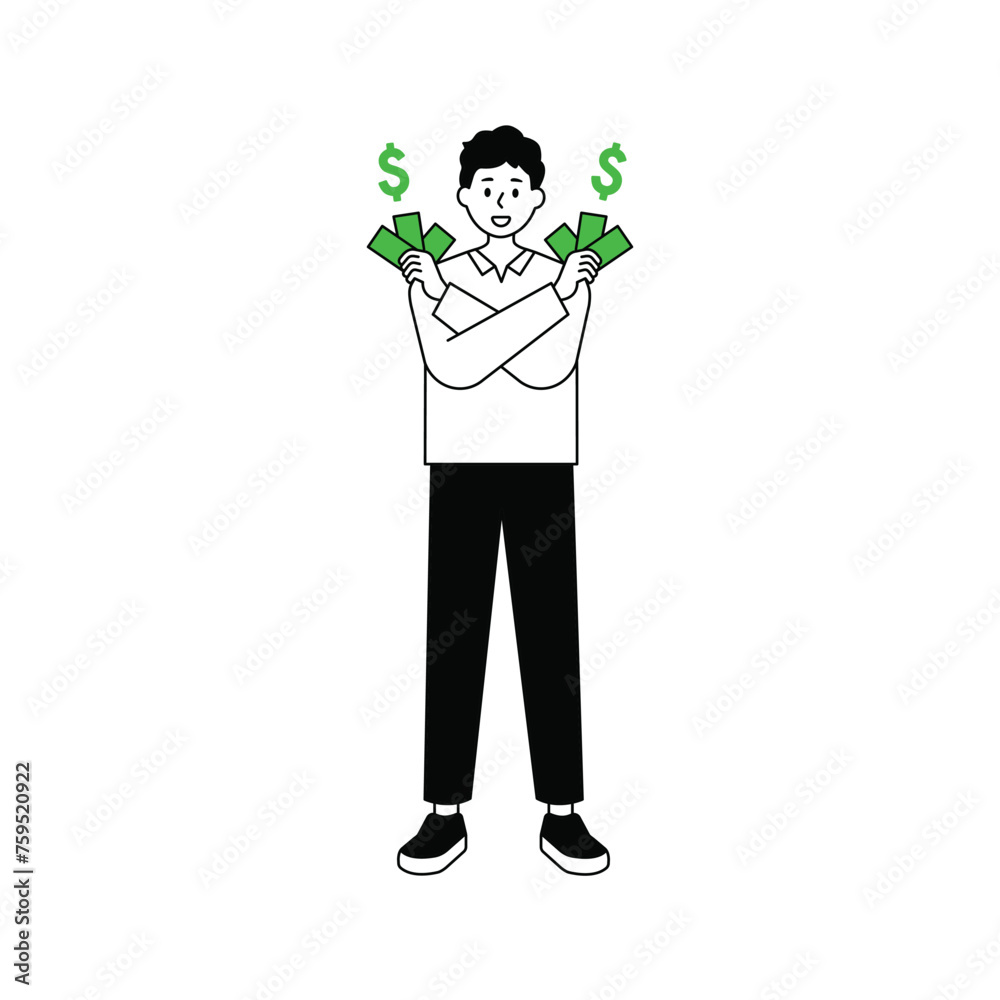 Various actions of money and people. flat design style minimal vector illustration.