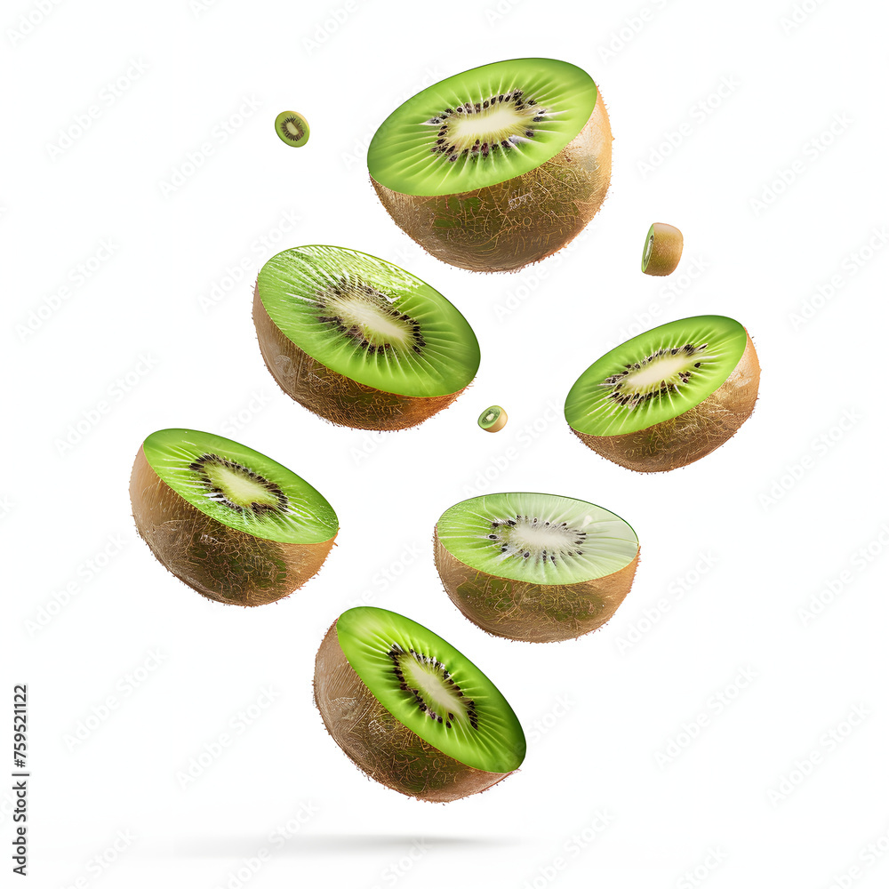 Fototapeta premium premium photo, kiwi falling, isolated white background.