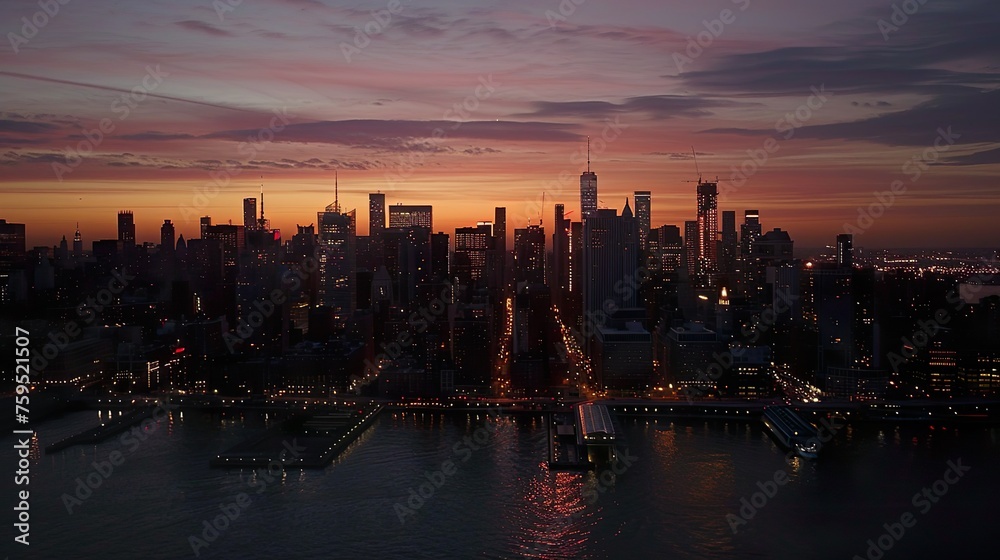 Fototapeta premium Manhattan skyline at sunset
