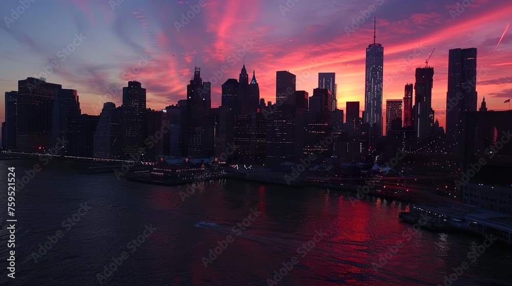 Fototapeta premium Manhattan skyline at sunset